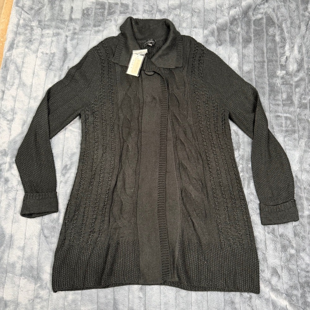 Investments Womens Black Cable Knit Open Front Cardigan Sweater XL FT1SV393 NWT